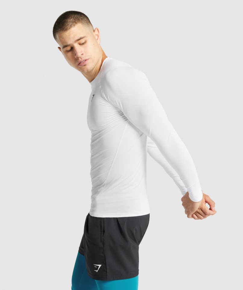 Men's Gymshark Element Baselayer Long Sleeve T-Shirts White | NZ 5FVIRX